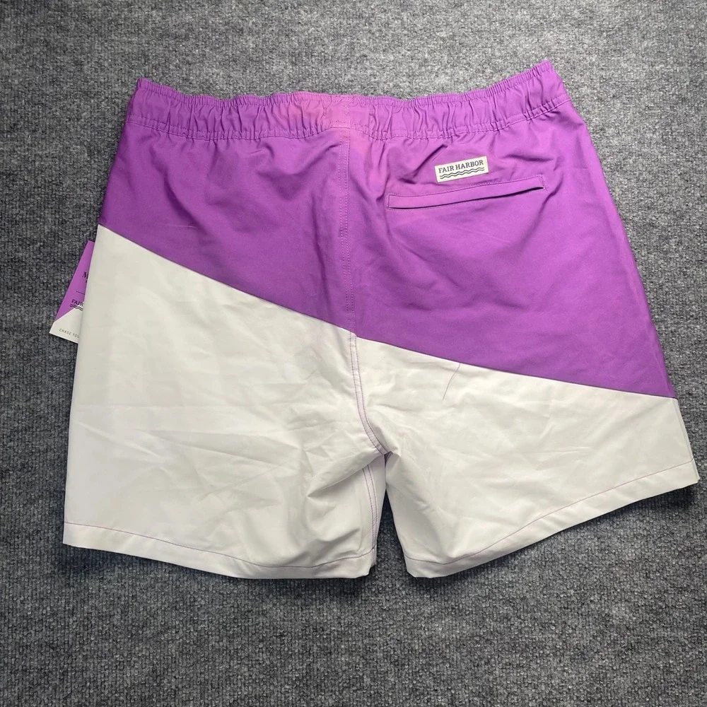 Fair Harbor x Montauk Brewing Co Bayberry Swim Trunks Purple White Mens XL NEW